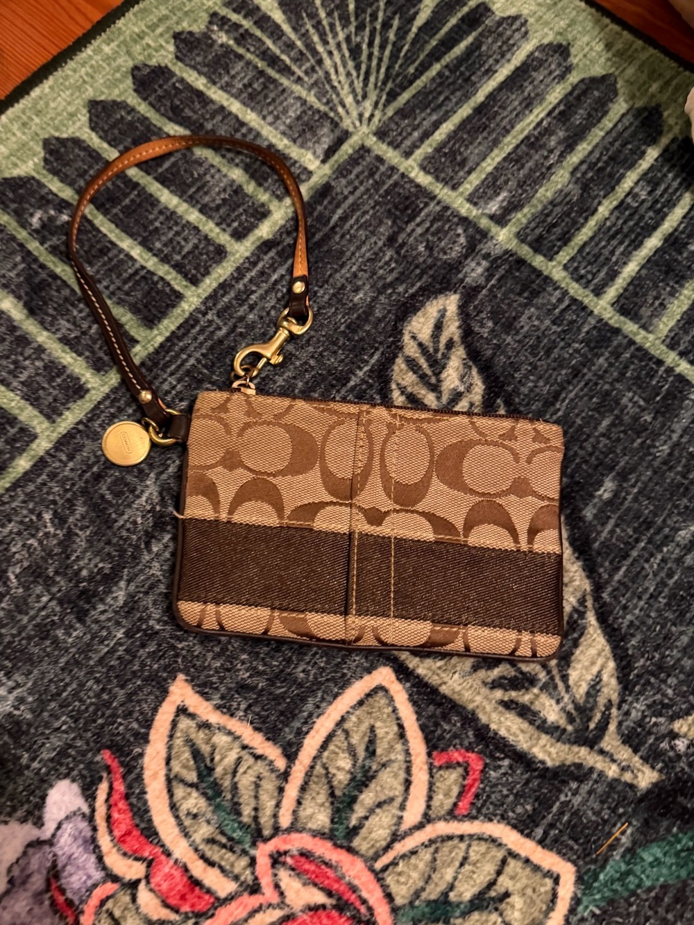 🤎 Vintage Coach Signature Jacquard Wristlet Brown Y2K Mini Pouch